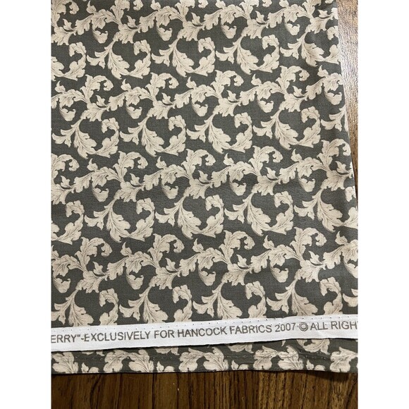 Vintage Baroque Style Fabric - 42" X 3 Yards - Mossy Green w/ Beige Filigree - Picture 5 of 7